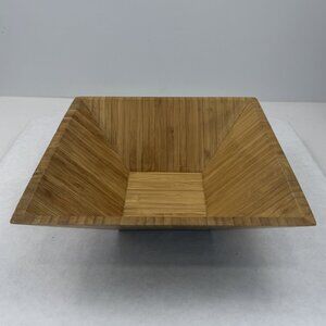 Vintage The Pampered Chef 1108 Bamboo Square Bowl 9-1/4" Tapered Wood Salad